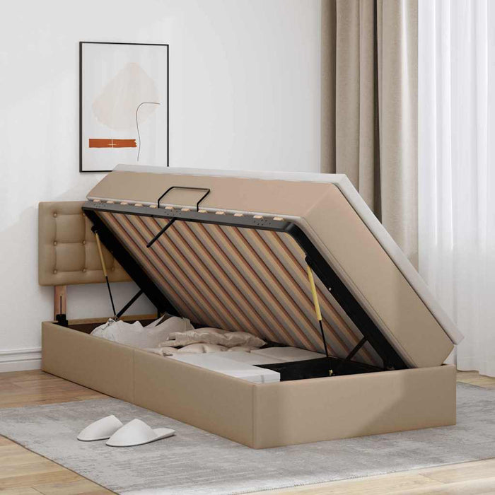 Letto con contenitore e LED con led Cappuccino 90 x 190 cm 3371012