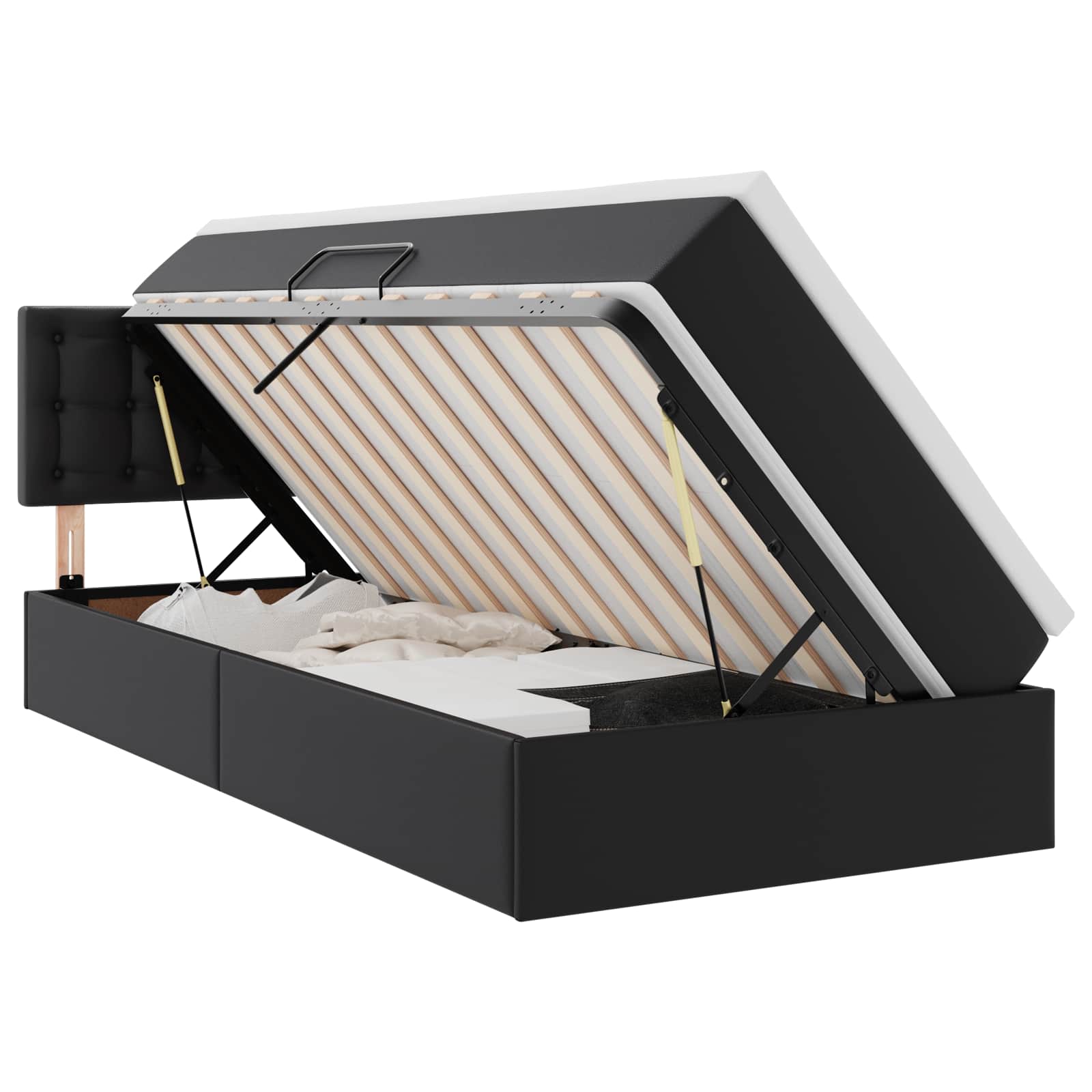 Letto con contenitore e LED Nero 100 x 200 cm Pelle Sintetica 3371017