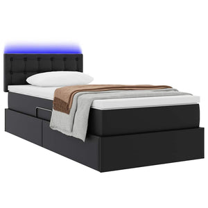 Letto con contenitore e LED Nero 100 x 200 cm Pelle Sintetica 3371017