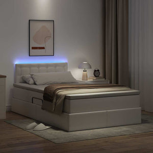 Letto con contenitore e LED Bianco 120 x 190 cm Pelle Sintetica 3371022