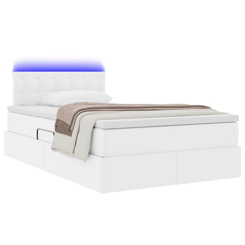 Letto con contenitore e LED Bianco 120 x 190 cm Pelle Sintetica 3371022