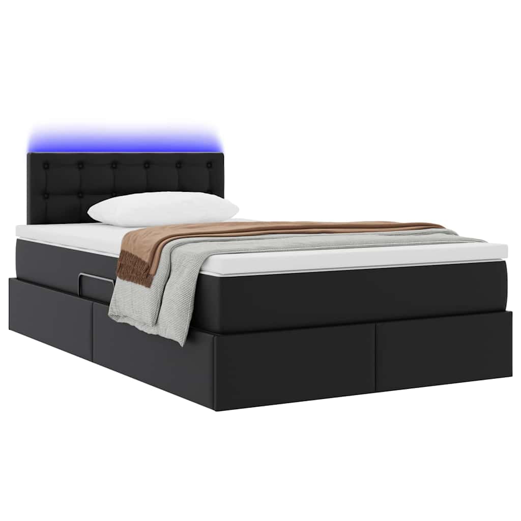 Letto con contenitore e LED Nero 120 x 200 cm Pelle Sintetica 3371025