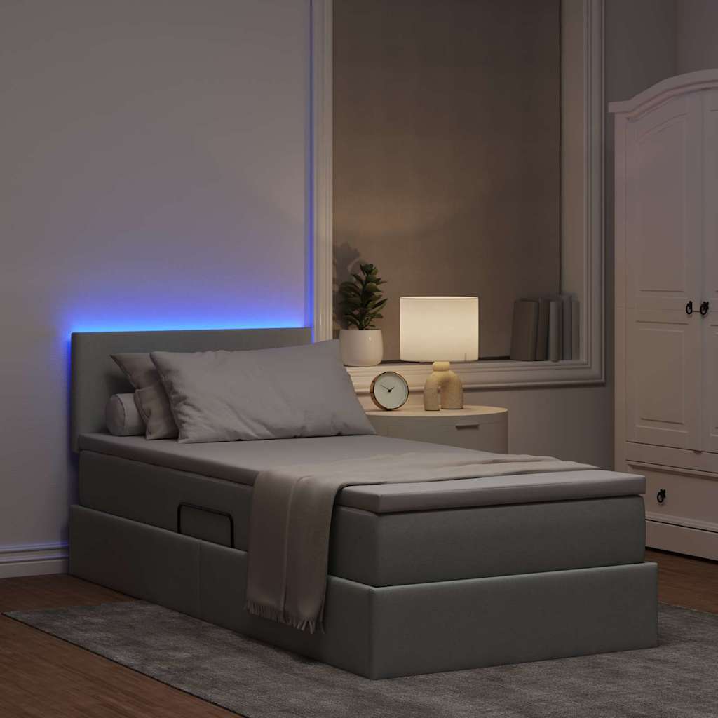 Letto con contenitore e LED Grigio chiaro 90 x 190 cm Tessuto 3371049