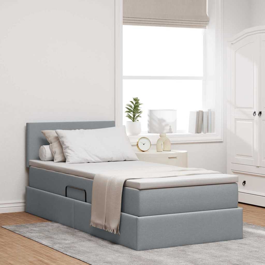 Letto con contenitore e LED Grigio chiaro 90 x 190 cm Tessuto 3371049