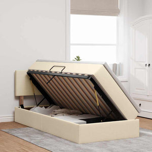 Letto con contenitore e LED con led Crema 90 x 190 cm Tessuto 3371053