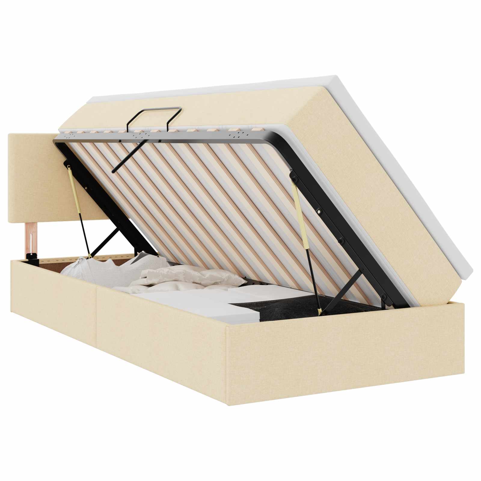 Letto con contenitore e LED con led Crema 90 x 190 cm Tessuto 3371053