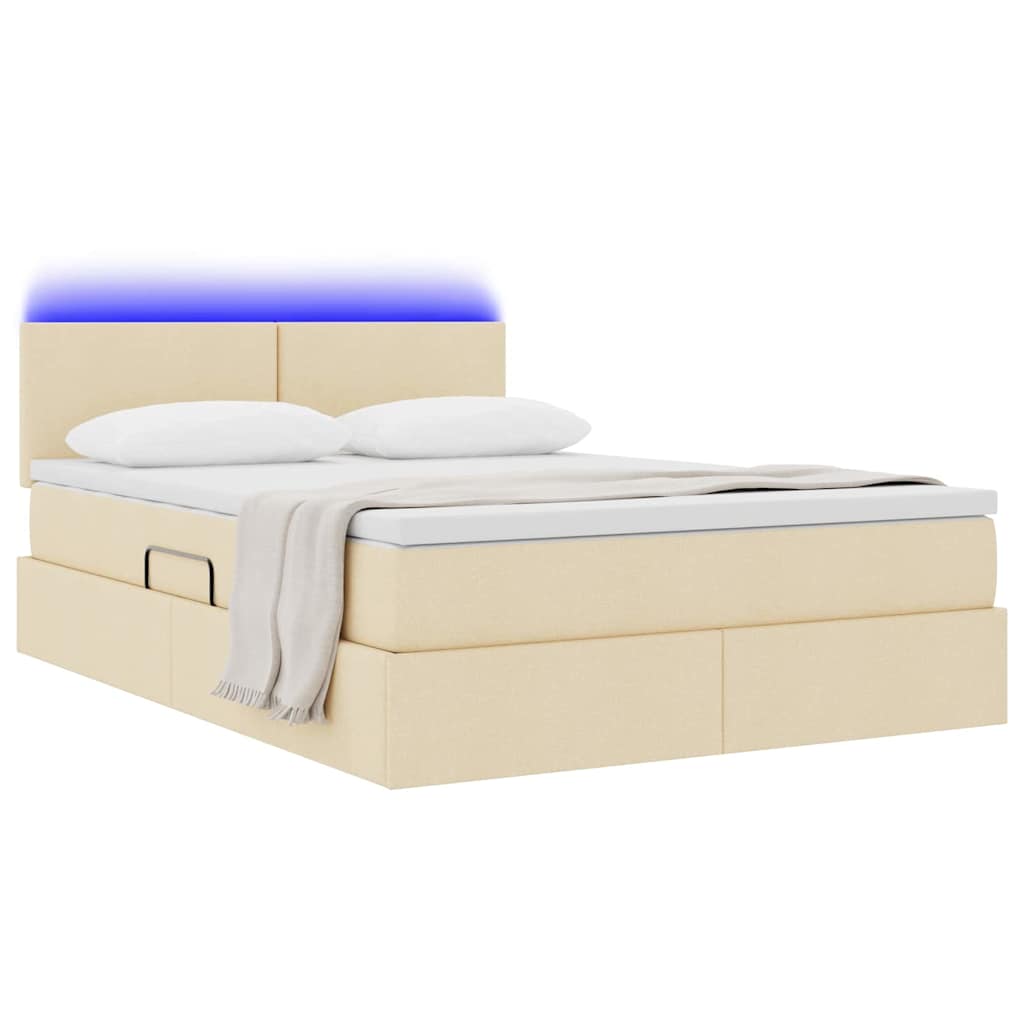Letto con contenitore e LED con led Crema 140 x 190 cm Tessuto 3371083
