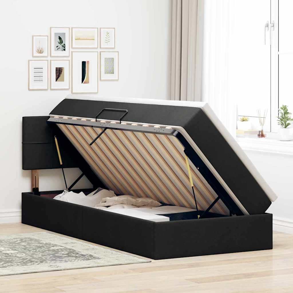 Letto con contenitore e LED con led Nero 90 x 190 cm Tessuto 3371114
