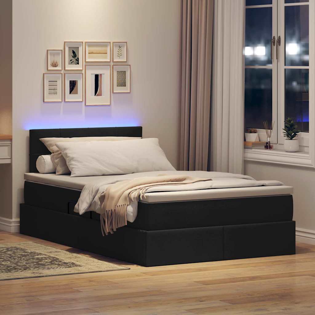Letto con contenitore e LED Nero 120 x 190 cm Poliestere 3371132