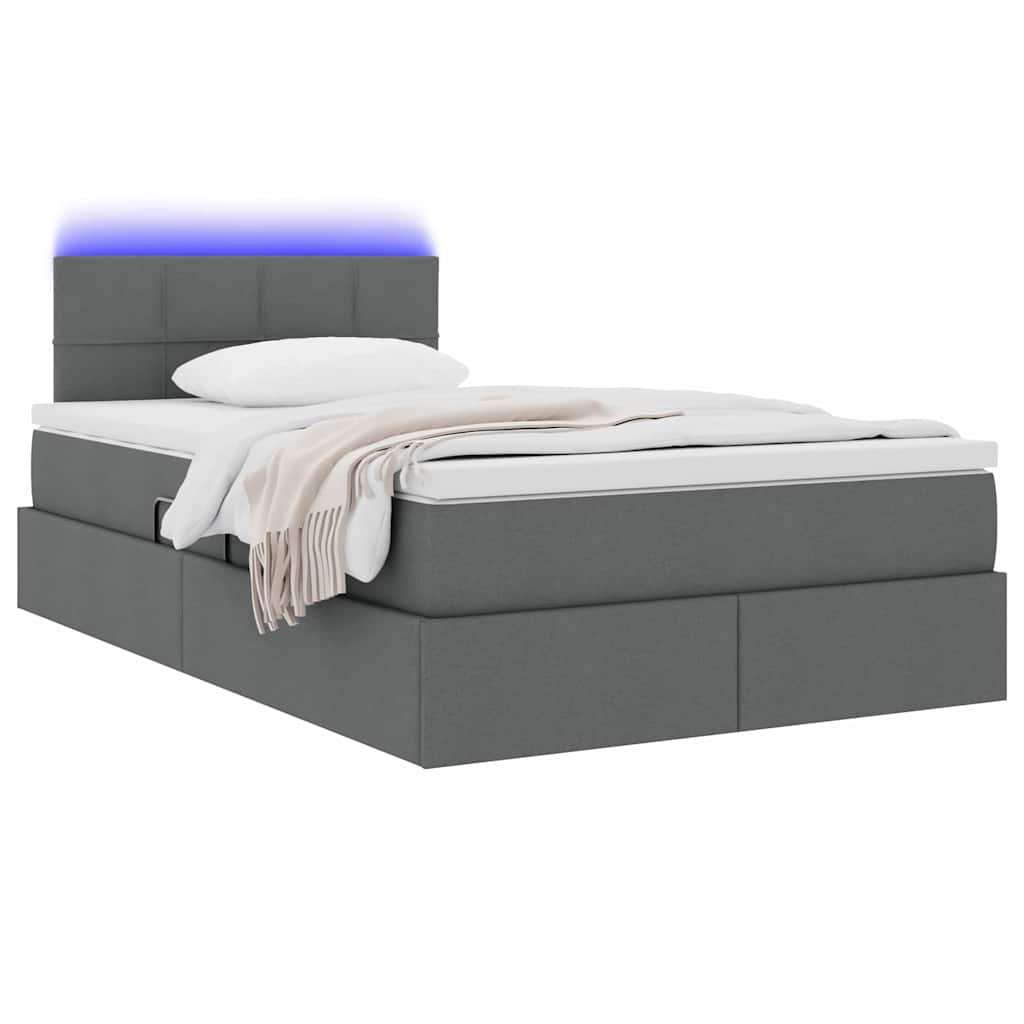 Letto con contenitore e LED Grigio scuro 120 x 200 cm Tessuto