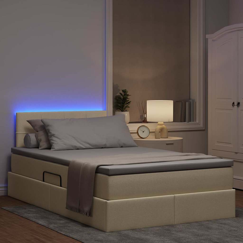 Letto con contenitore e LED con led Crema 120 x 200 cm Tessuto