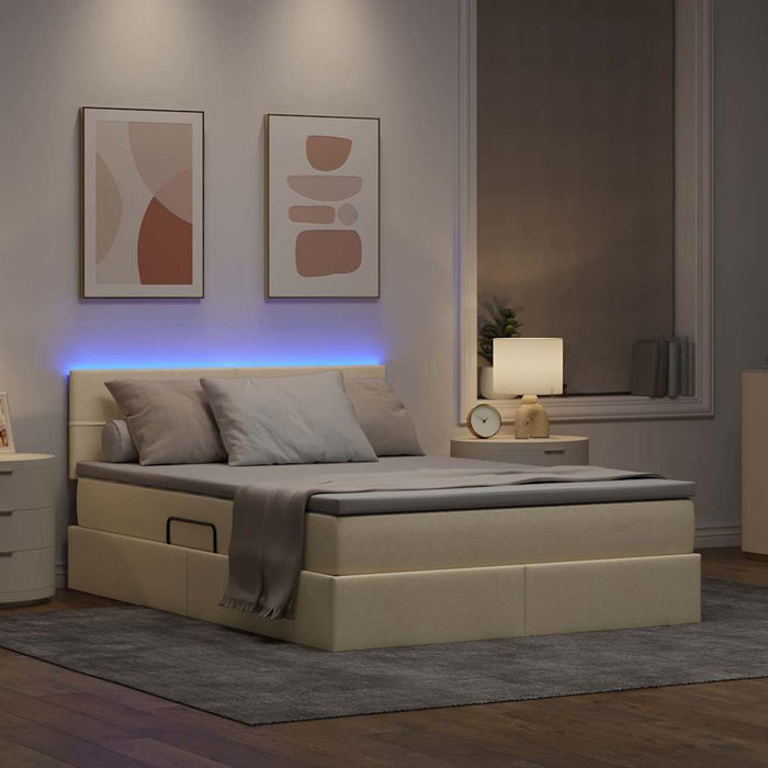Letto con contenitore e LED con led Crema 140 x 190 cm Tessuto 3371146