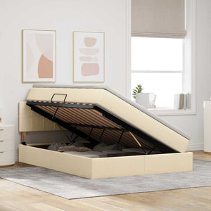 Letto con contenitore e LED con led Crema 140 x 190 cm Tessuto 3371146