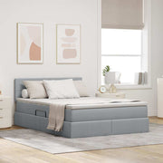 Letto con contenitore e LED Grigio chiaro 140 x 200 cm Tessuto