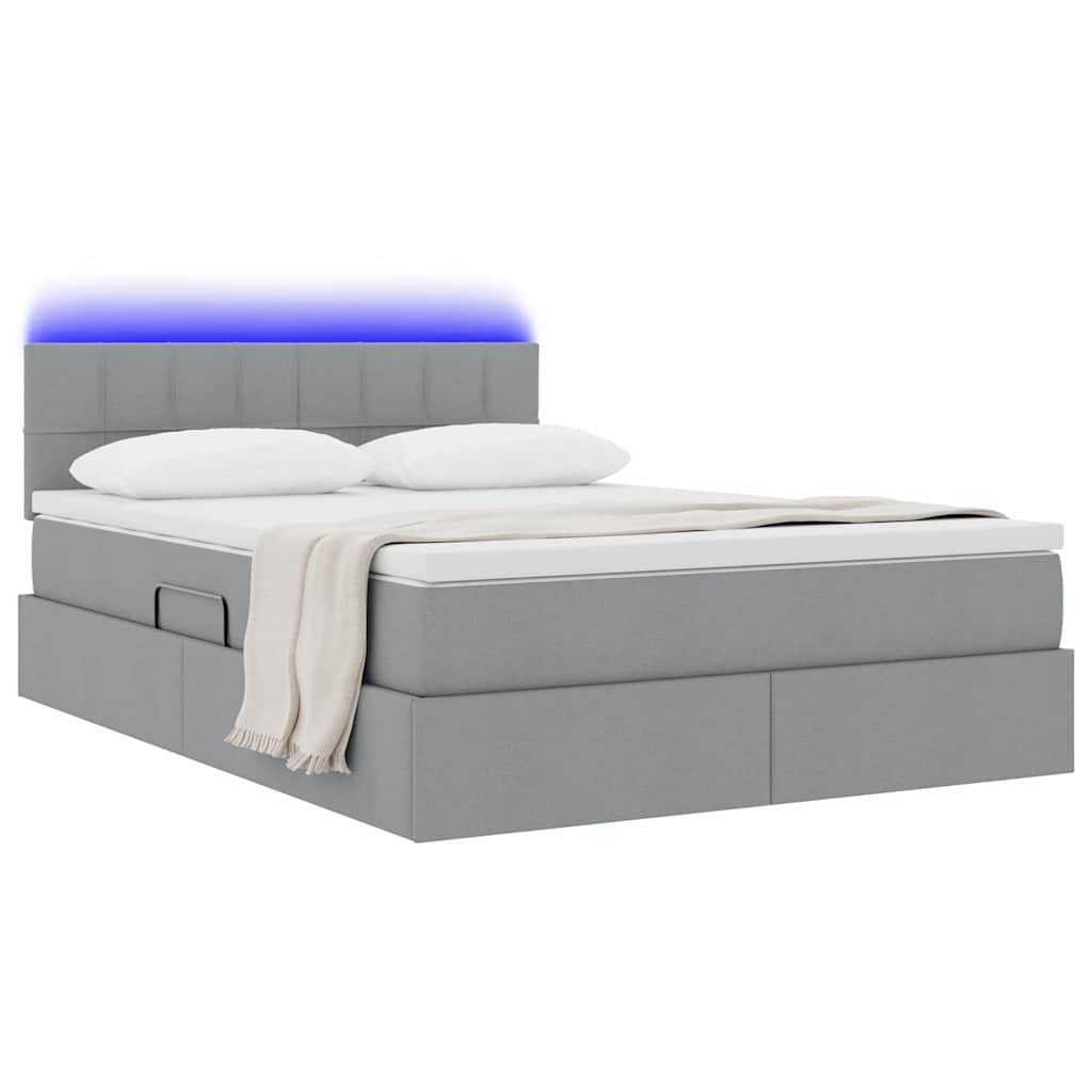 Letto con contenitore e LED Grigio chiaro 140 x 200 cm Tessuto