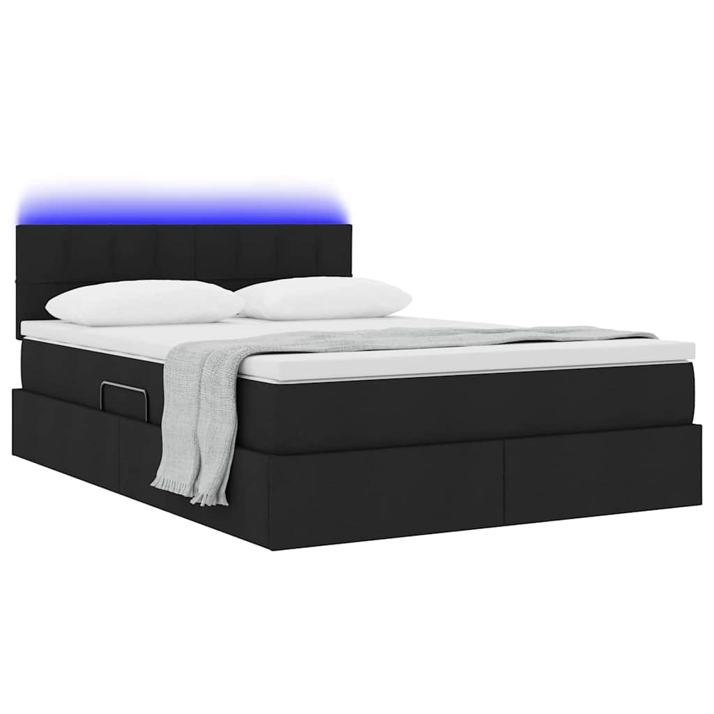 Letto con contenitore e LED con led Nero 140 x 200 cm Tessuto