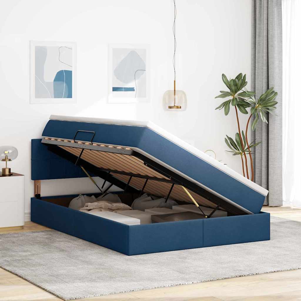 Letto con contenitore e LED con led Blu 140 x 200 cm Tessuto