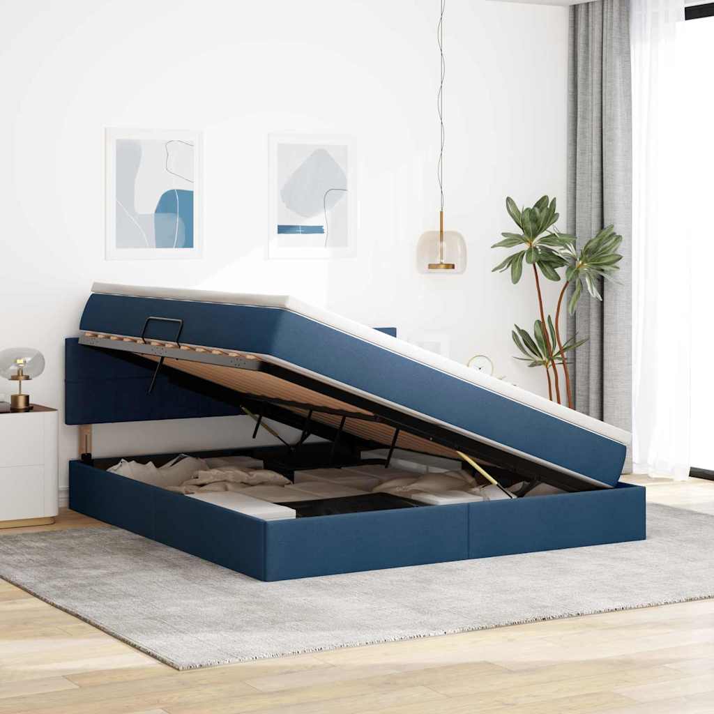 Letto con contenitore e LED con led Blu 180 x 200 cm Tessuto