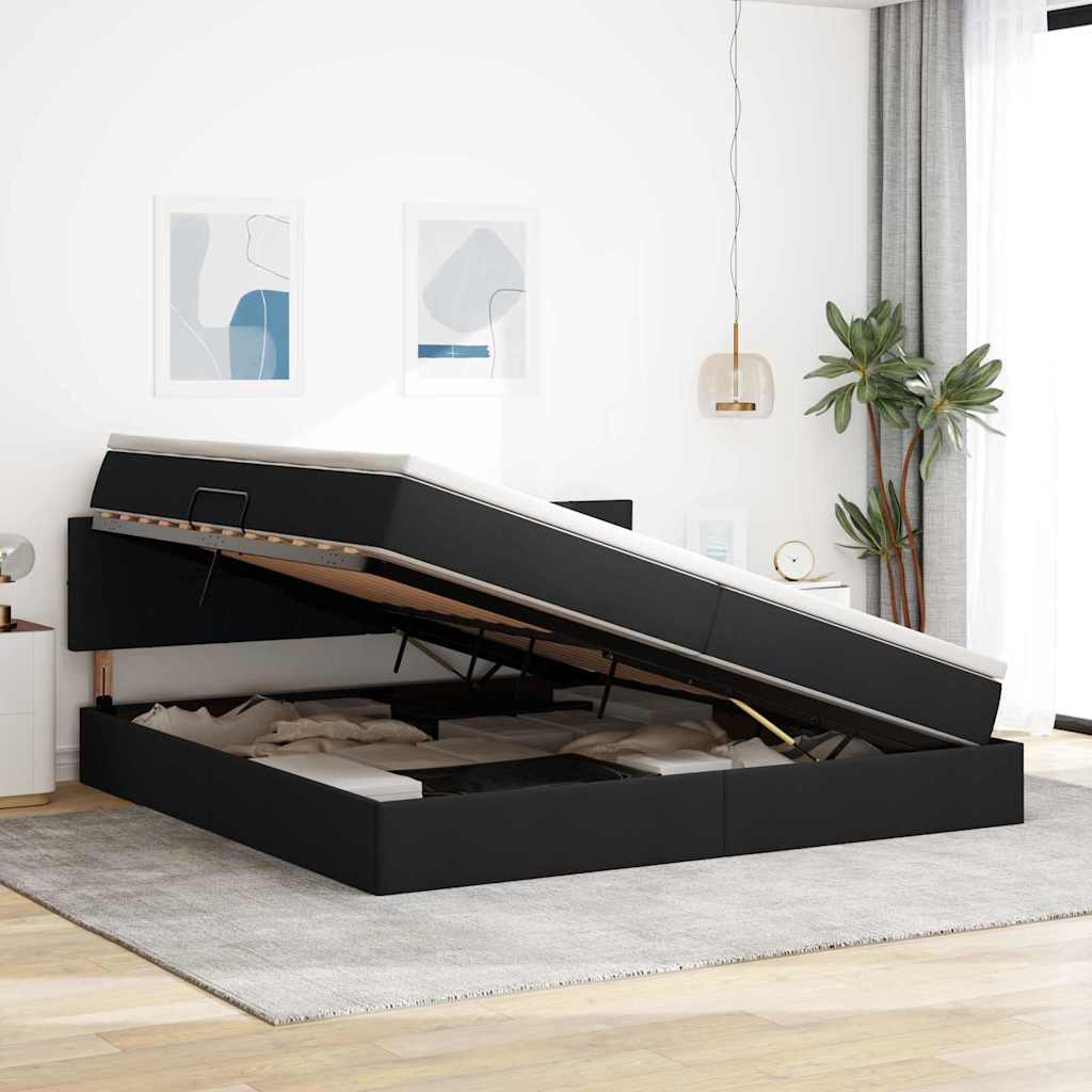 Letto con contenitore e LED con led Nero 200 x 200 cm Tessuto 3371168