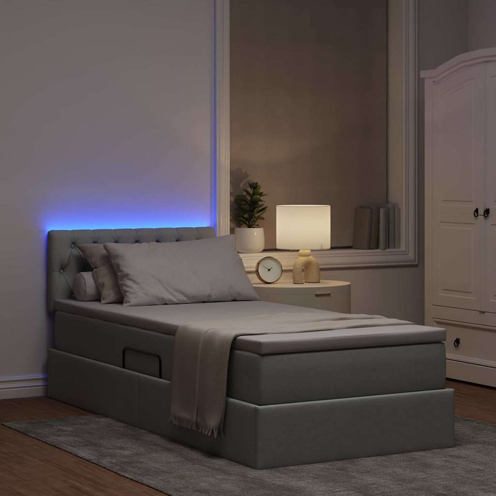Letto con contenitore e LED Grigio chiaro 90 x 190 cm Tessuto 3371175