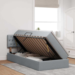 Letto con contenitore e LED Grigio chiaro 90 x 190 cm Tessuto 3371175