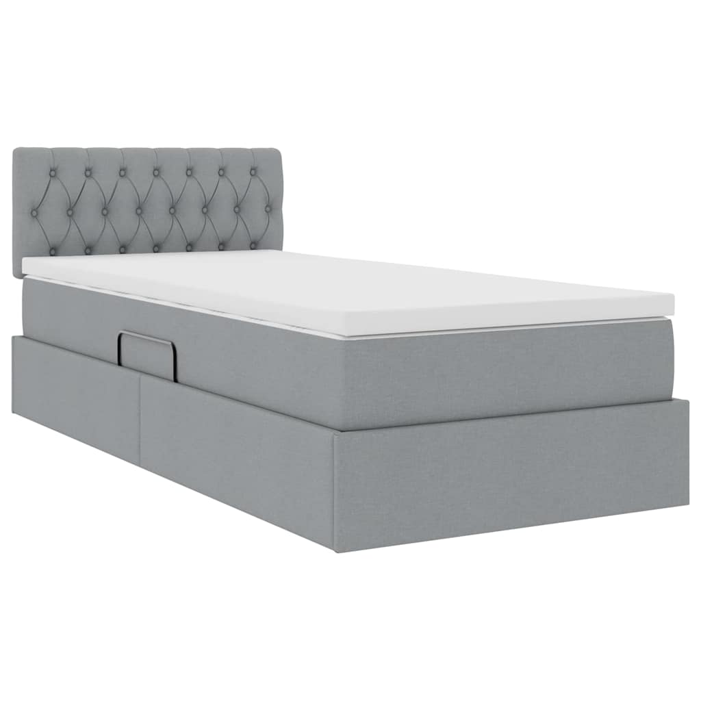 Letto con contenitore e LED Grigio chiaro 90 x 190 cm Tessuto 3371175