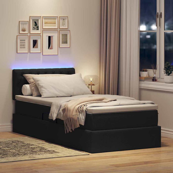 Letto con contenitore e LED con led Nero 90 x 190 cm Tessuto 3371177