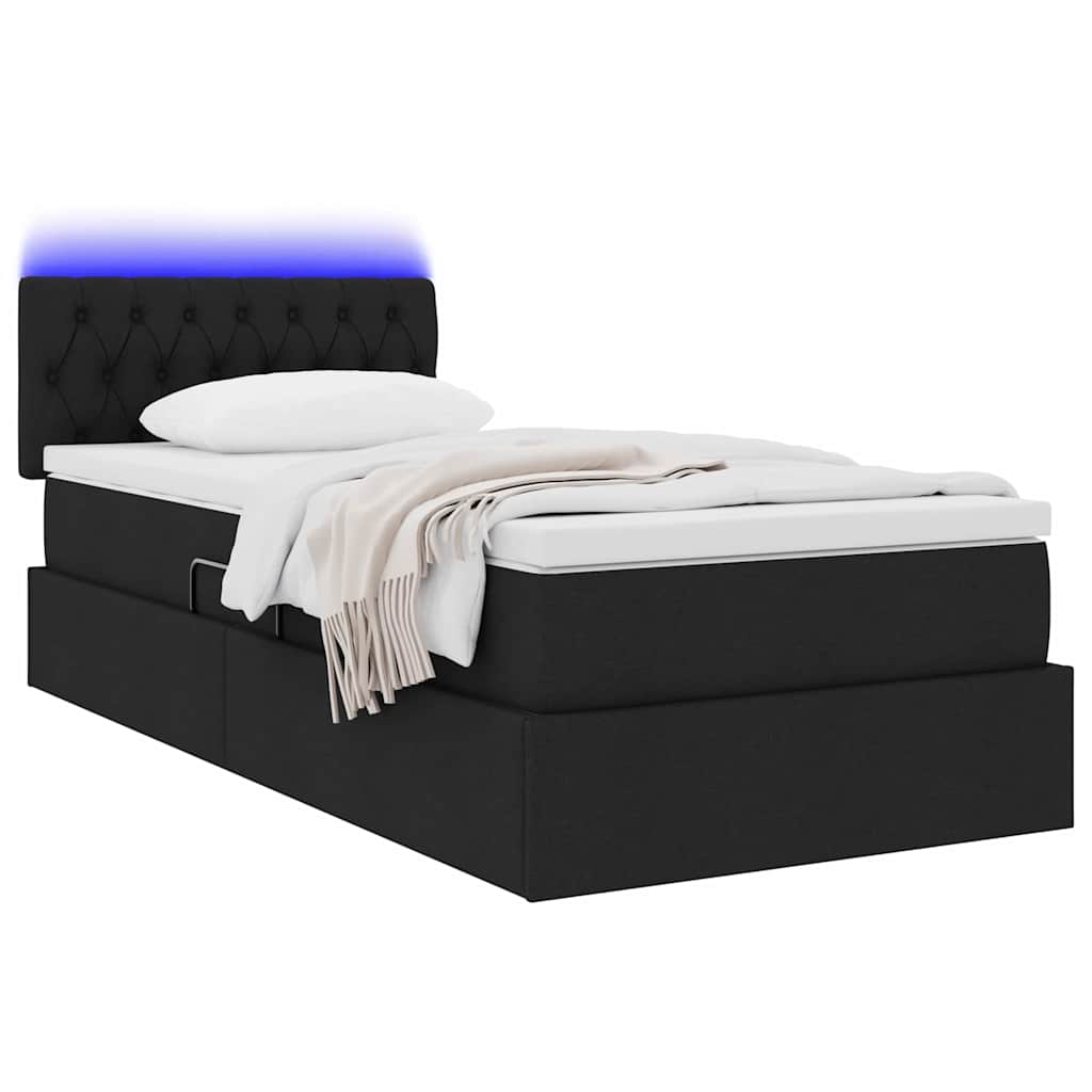 Letto con contenitore e LED con led Nero 90 x 190 cm Tessuto 3371177