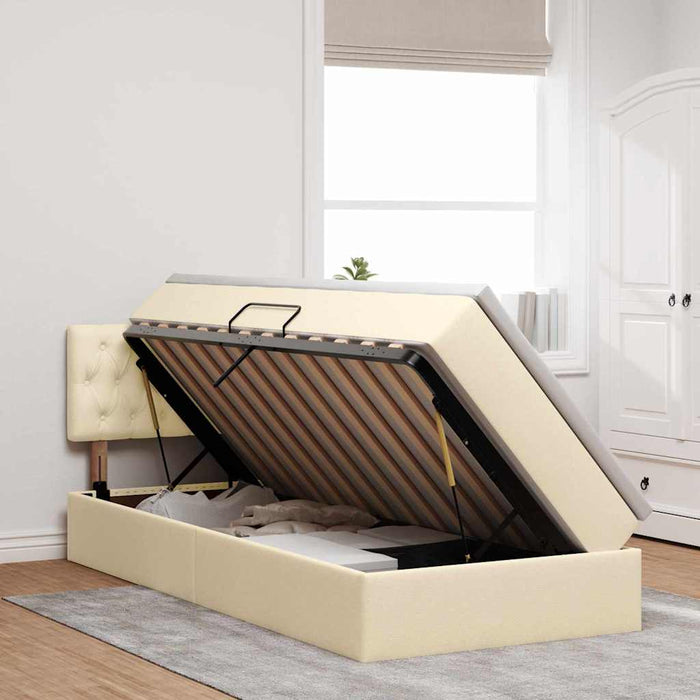 Letto con contenitore e LED con led Crema 90 x 190 cm Tessuto 3371179