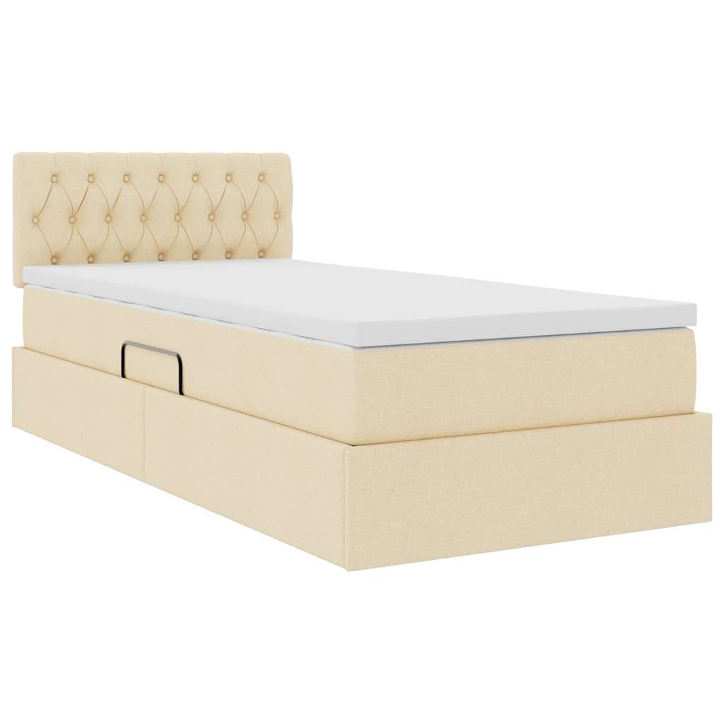 Letto con contenitore e LED con led Crema 90 x 190 cm Tessuto 3371179