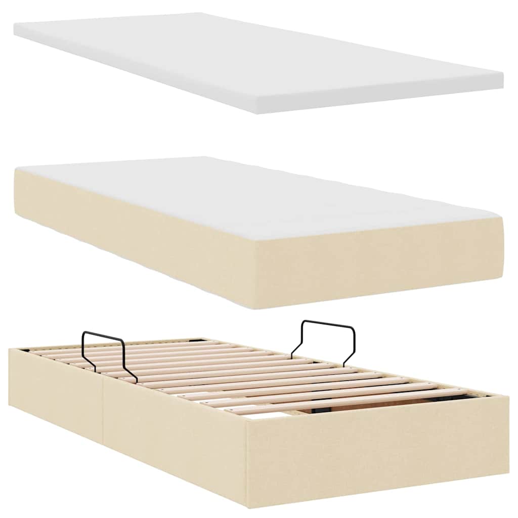 Letto con contenitore e LED con led Crema 90 x 190 cm Tessuto 3371179