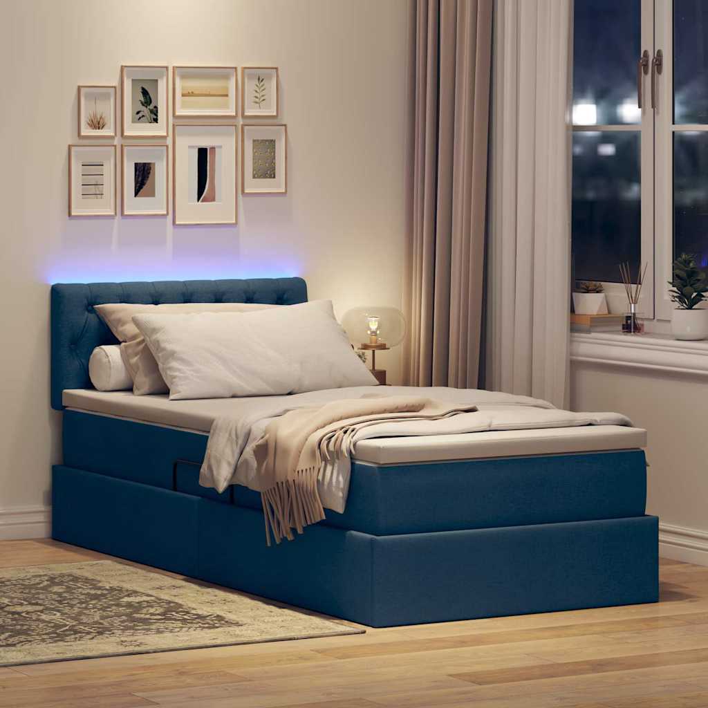 Letto con contenitore e LED con led Blu 90 x 190 cm Tessuto 3371180