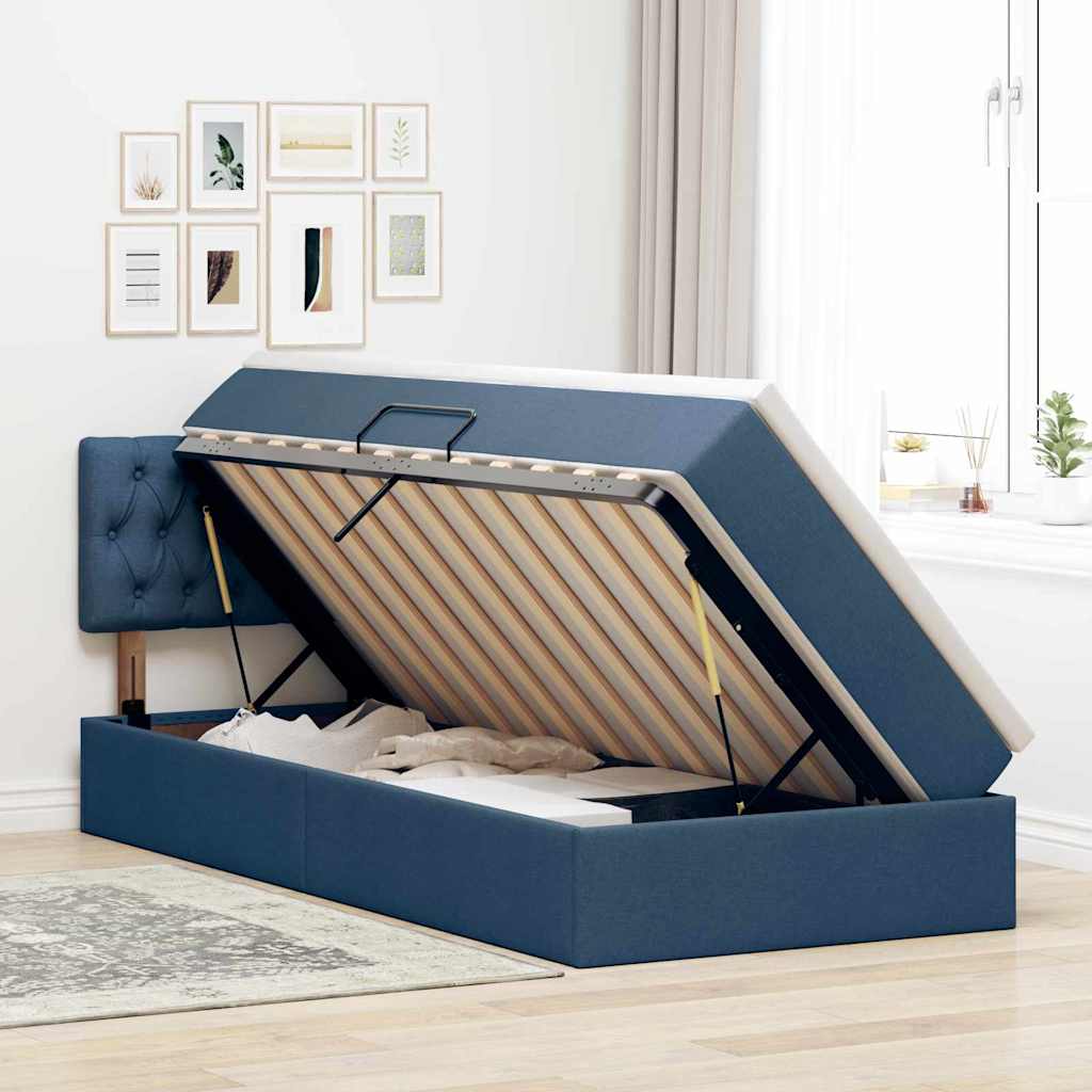 Letto con contenitore e LED con led Blu 90 x 190 cm Tessuto 3371180