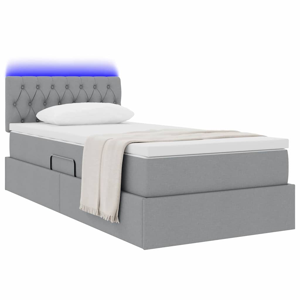 Letto con contenitore e LED Grigio chiaro 90 x 200 cm Tessuto 3371181