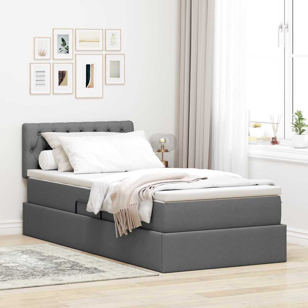 Letto con contenitore e LED Grigio scuro 90 x 200 cm Tessuto 3371182