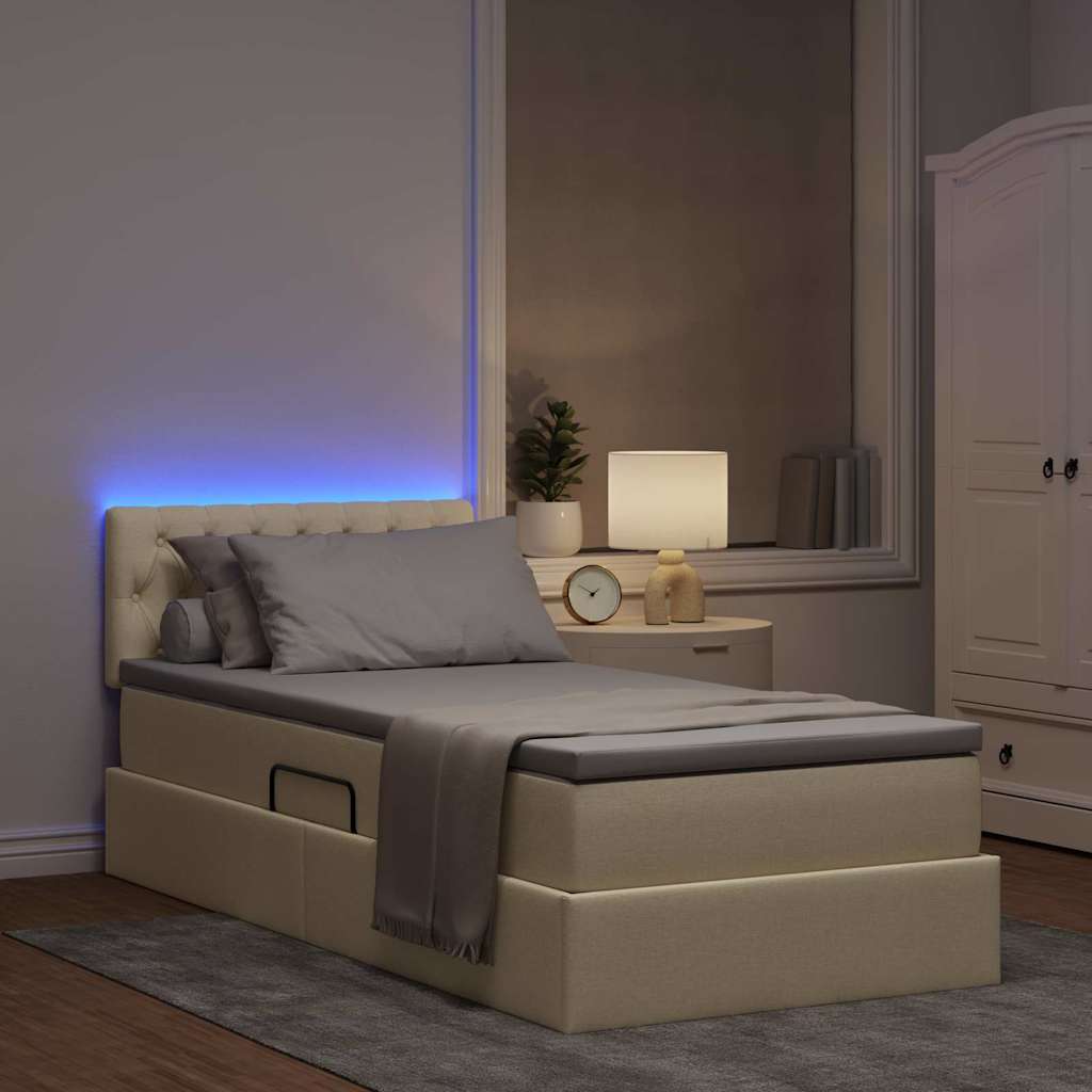Letto con contenitore e LED con led Crema 90 x 200 cm Tessuto 3371185