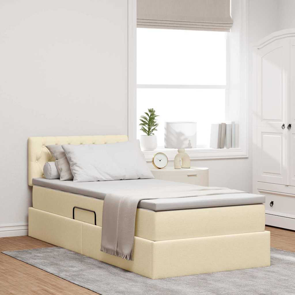 Letto con contenitore e LED con led Crema 90 x 200 cm Tessuto 3371185