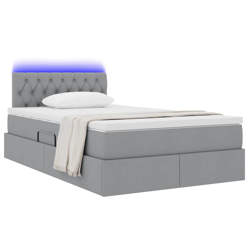 Letto con contenitore e LED Grigio chiaro 120 x 190 cm Tessuto 3371193