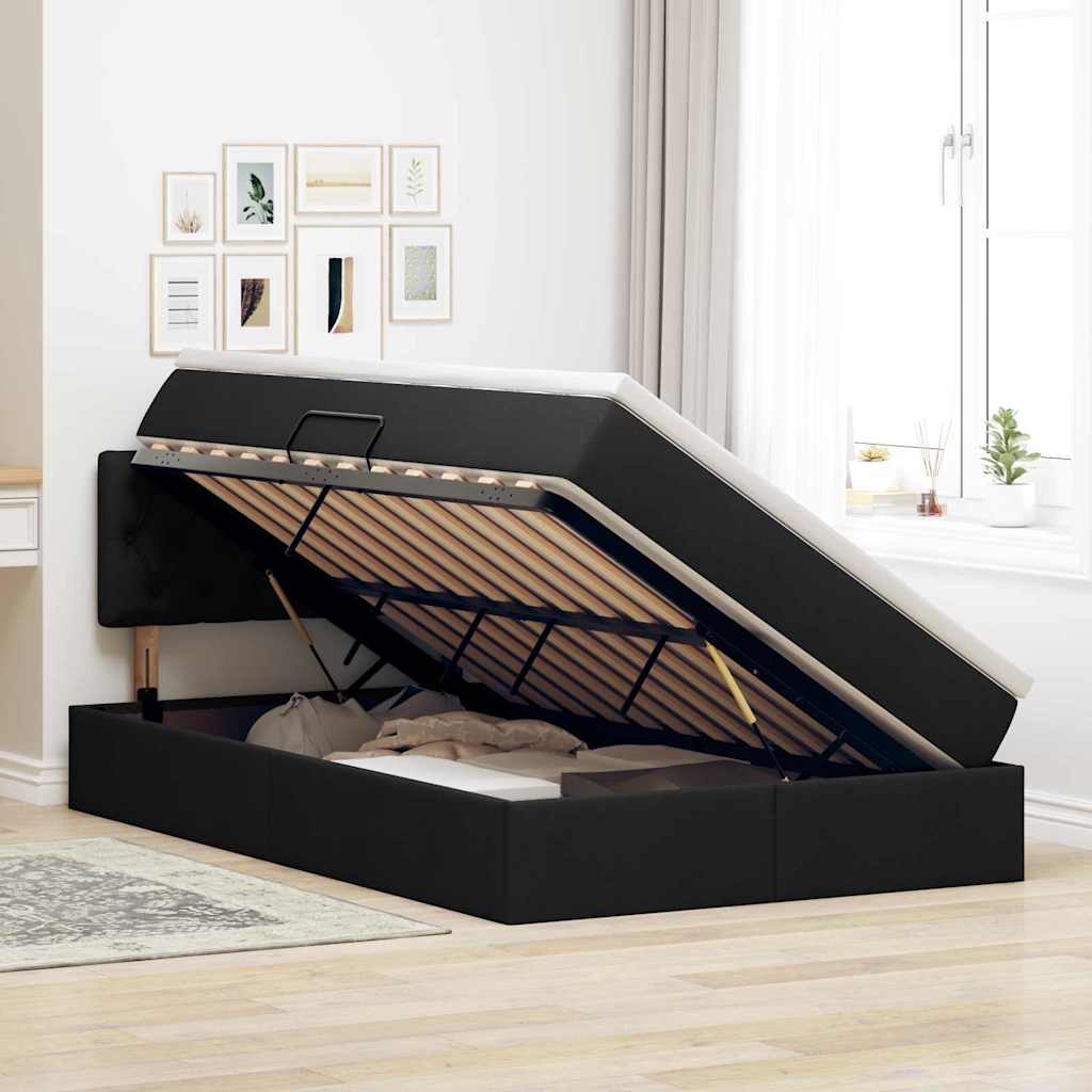 Letto con contenitore e LED con led Nero 120 x 200 cm Tessuto