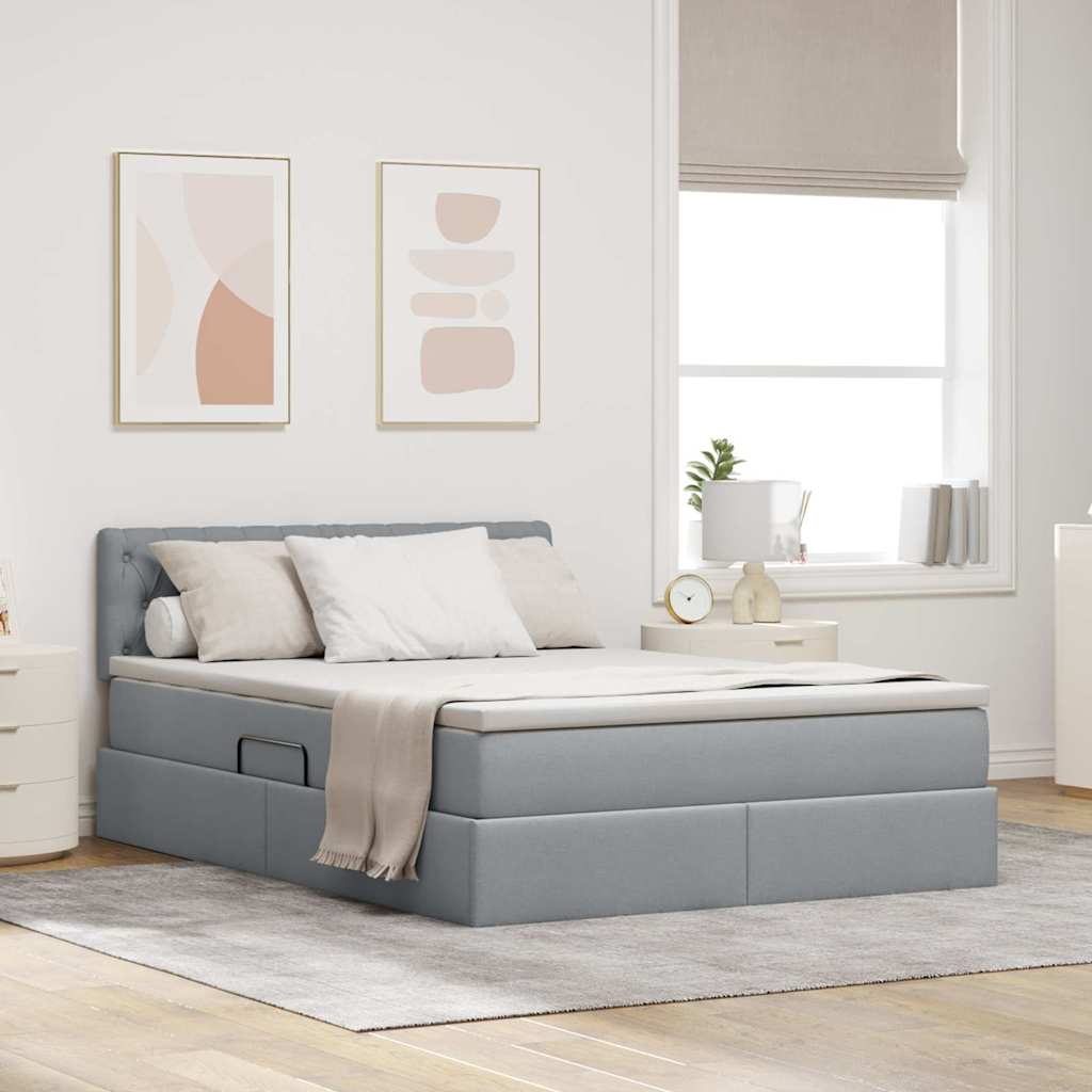 Letto con contenitore e LED Grigio chiaro 140 x 190 cm Tessuto