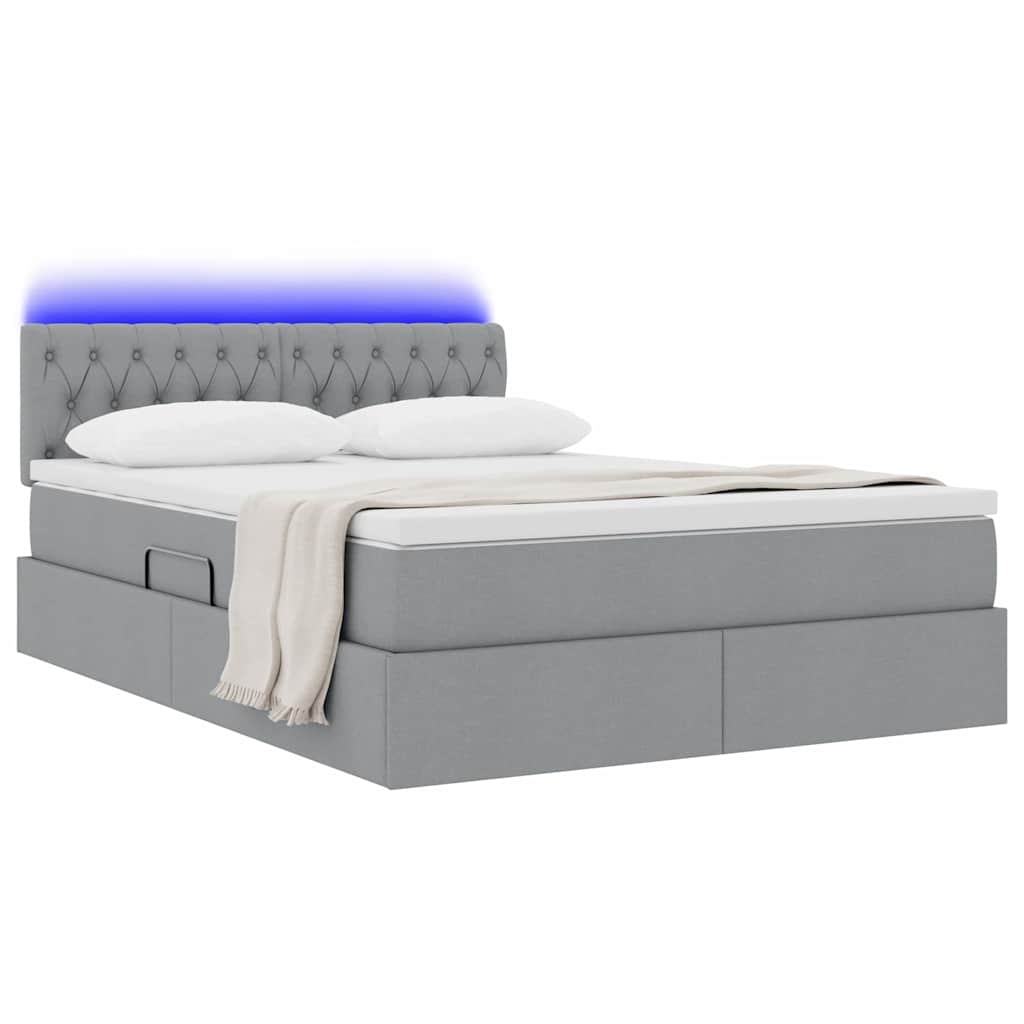 Letto con contenitore e LED Grigio chiaro 140 x 190 cm Tessuto