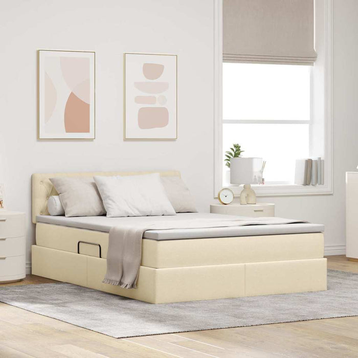 Letto con contenitore e LED con led Crema 140 x 190 cm Tessuto 3371209