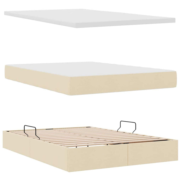 Letto con contenitore e LED con led Crema 140 x 190 cm Tessuto 3371209