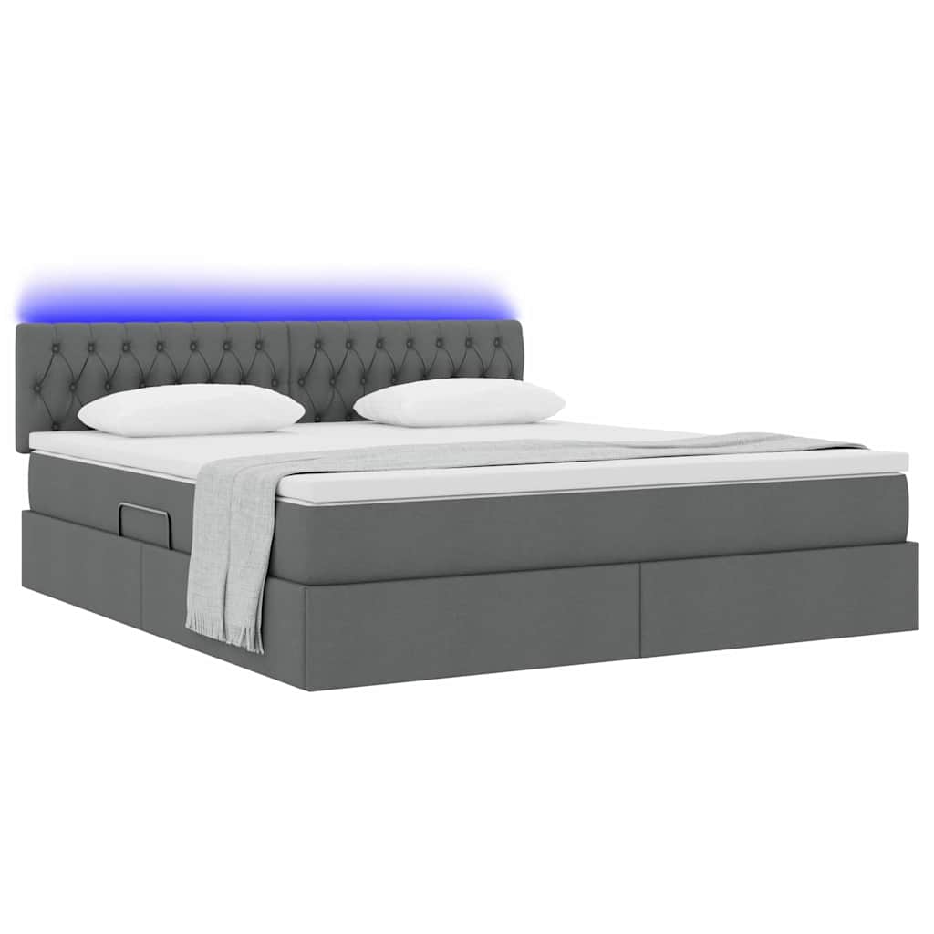 Letto con contenitore e LED Grigio scuro 160 x 200 cm Tessuto