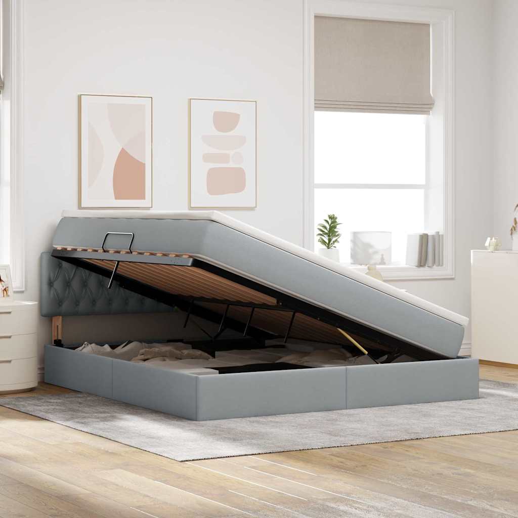 Letto con contenitore e LED Grigio chiaro 180 x 200 cm Tessuto