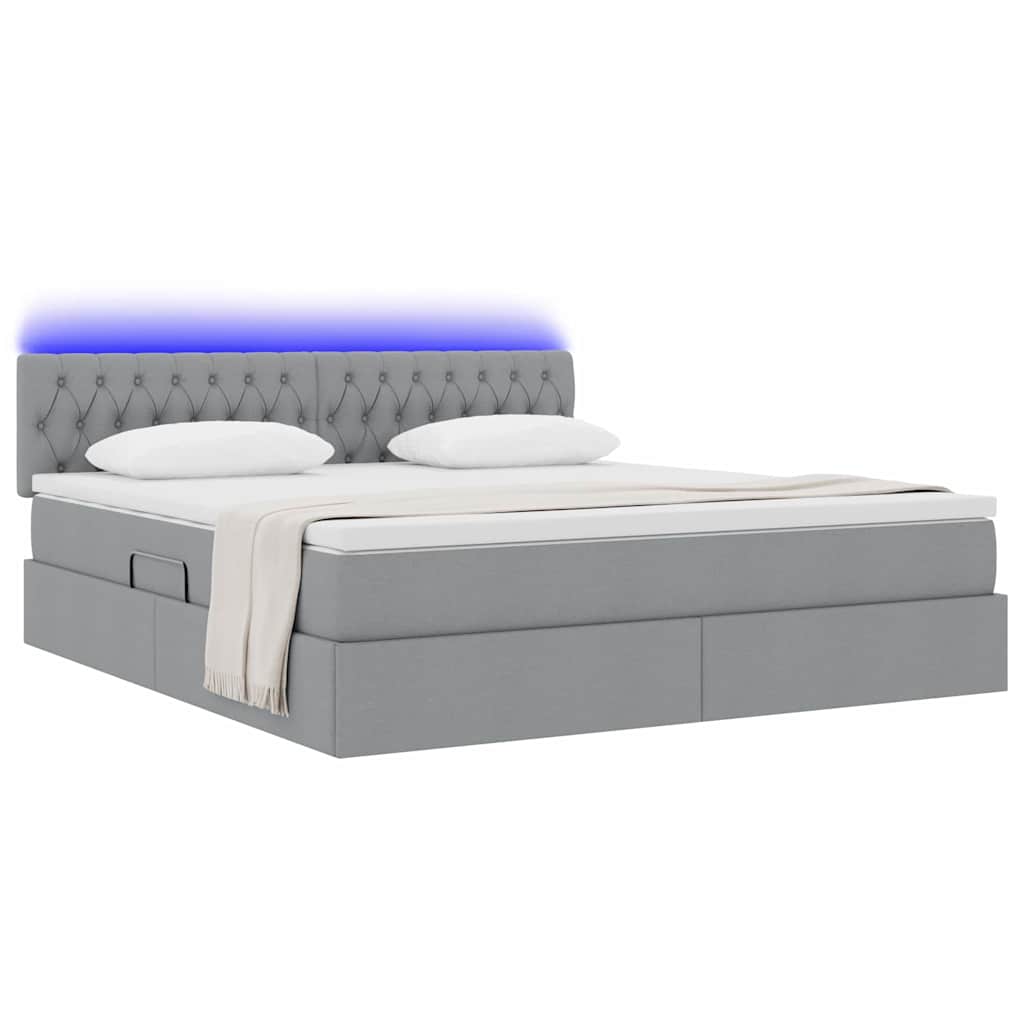 Letto con contenitore e LED Grigio chiaro 180 x 200 cm Tessuto