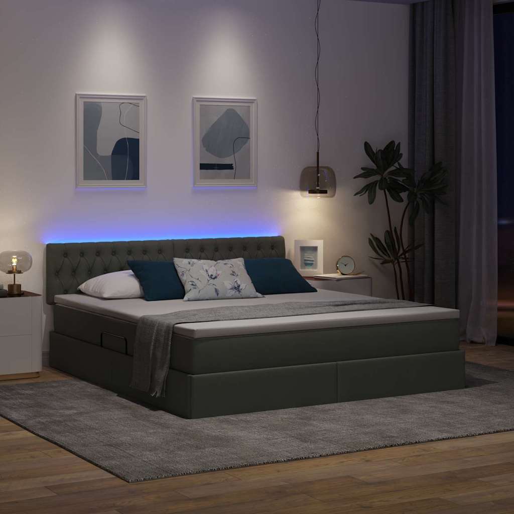 Letto con contenitore e LED Grigio scuro 180 x 200 cm Tessuto