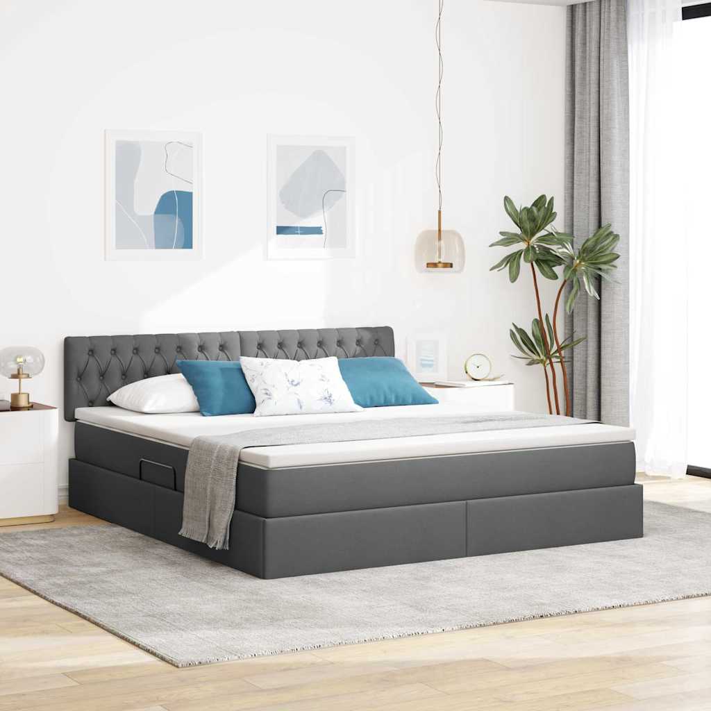 Letto con contenitore e LED Grigio scuro 180 x 200 cm Tessuto