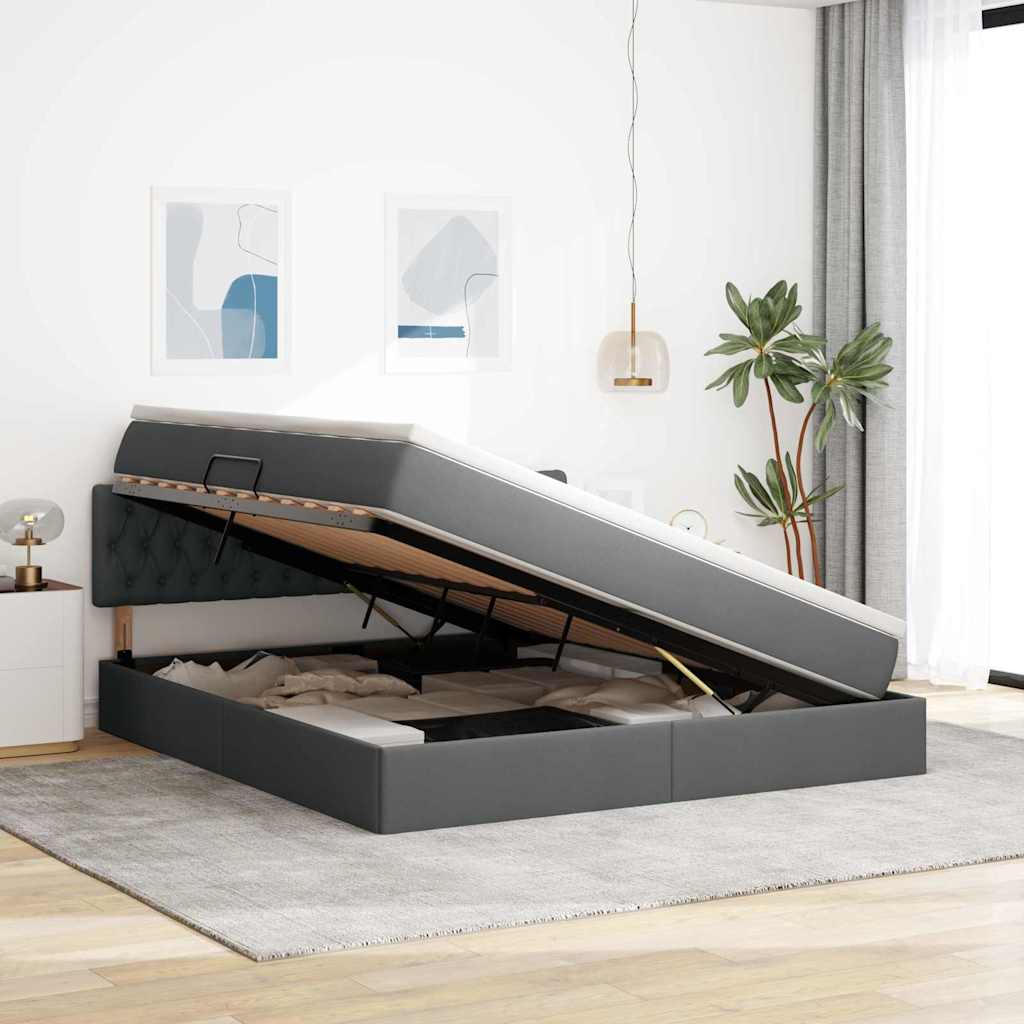 Letto con contenitore e LED Grigio scuro 180 x 200 cm Tessuto