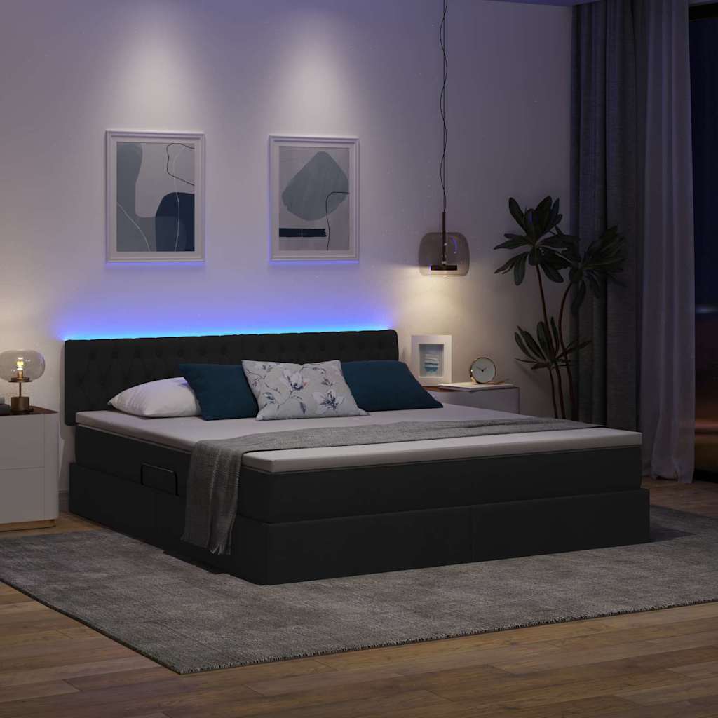 Letto con contenitore e LED con led Nero 180 x 200 cm Tessuto
